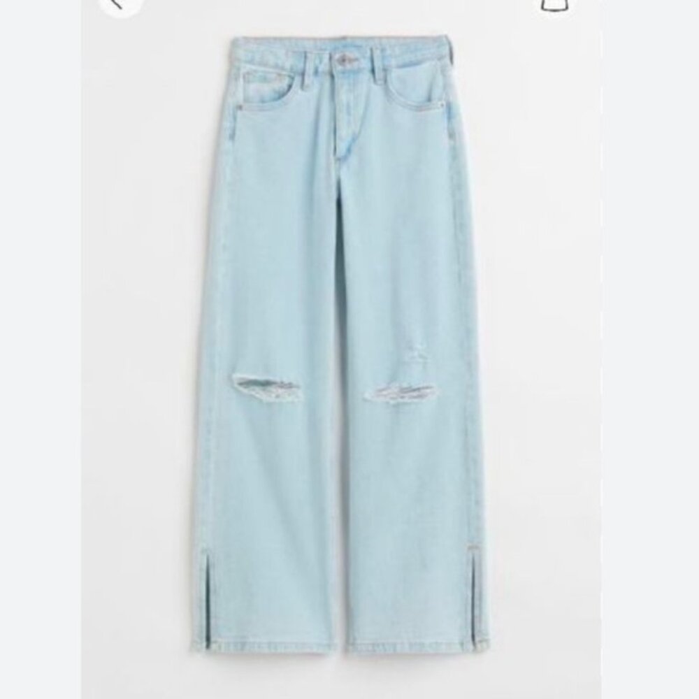 H&M Girl’s WIDE HIGH JEANS Light Denim Blue